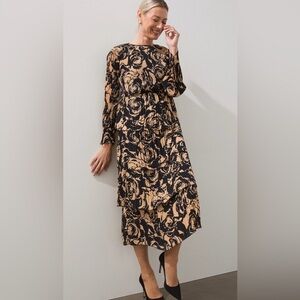Chico’s Black Label Floral Pleated Tiered Dress Size 8 NWT